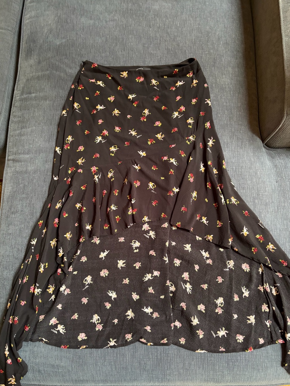 Women's Black Floral High-Low Skirt